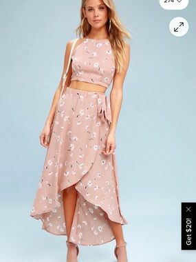 Sophina Blush Pink Floral Print Wrap Midi Set Skirt and top  by PPLA NWOT